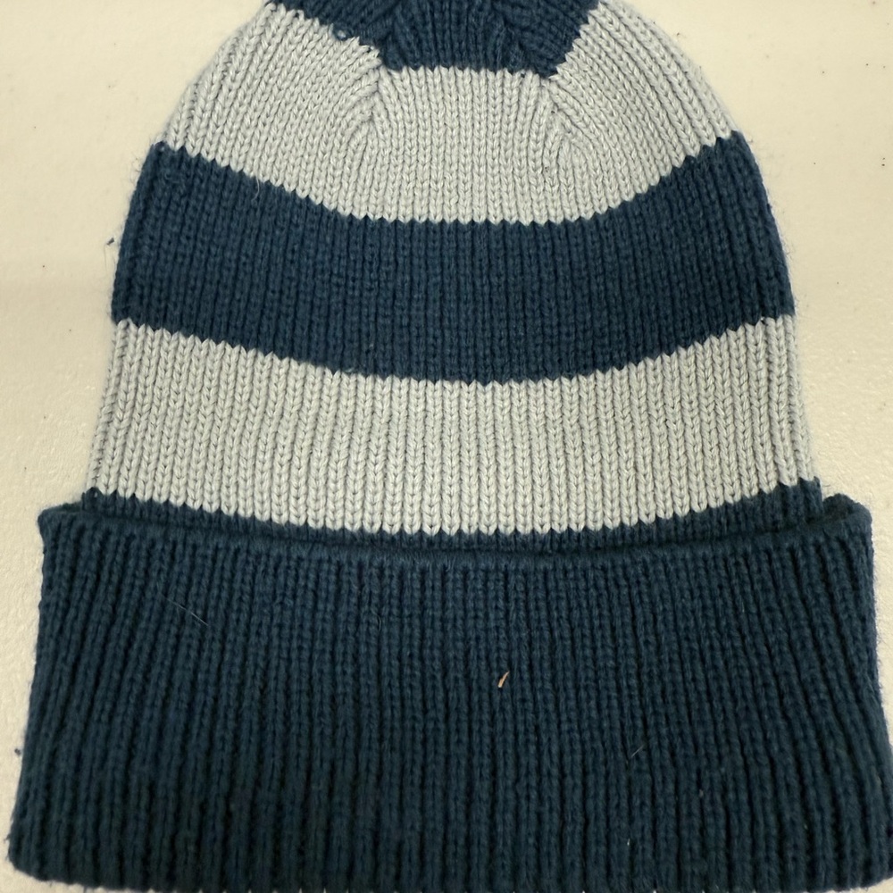 Striped Knit Beanie - Navy and Gray